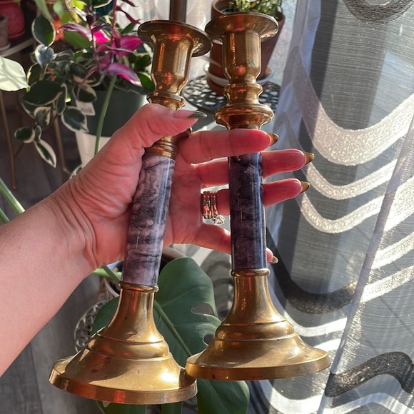 ***SOLD***Vintage Pair Brass Candleholders - Picture 3 of 11